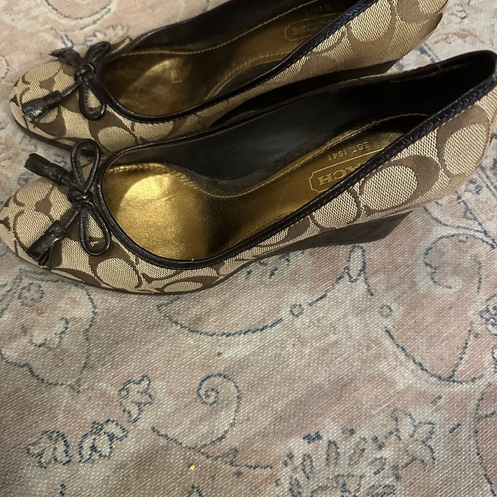 Coach Tan and Brown Wedge Shoes